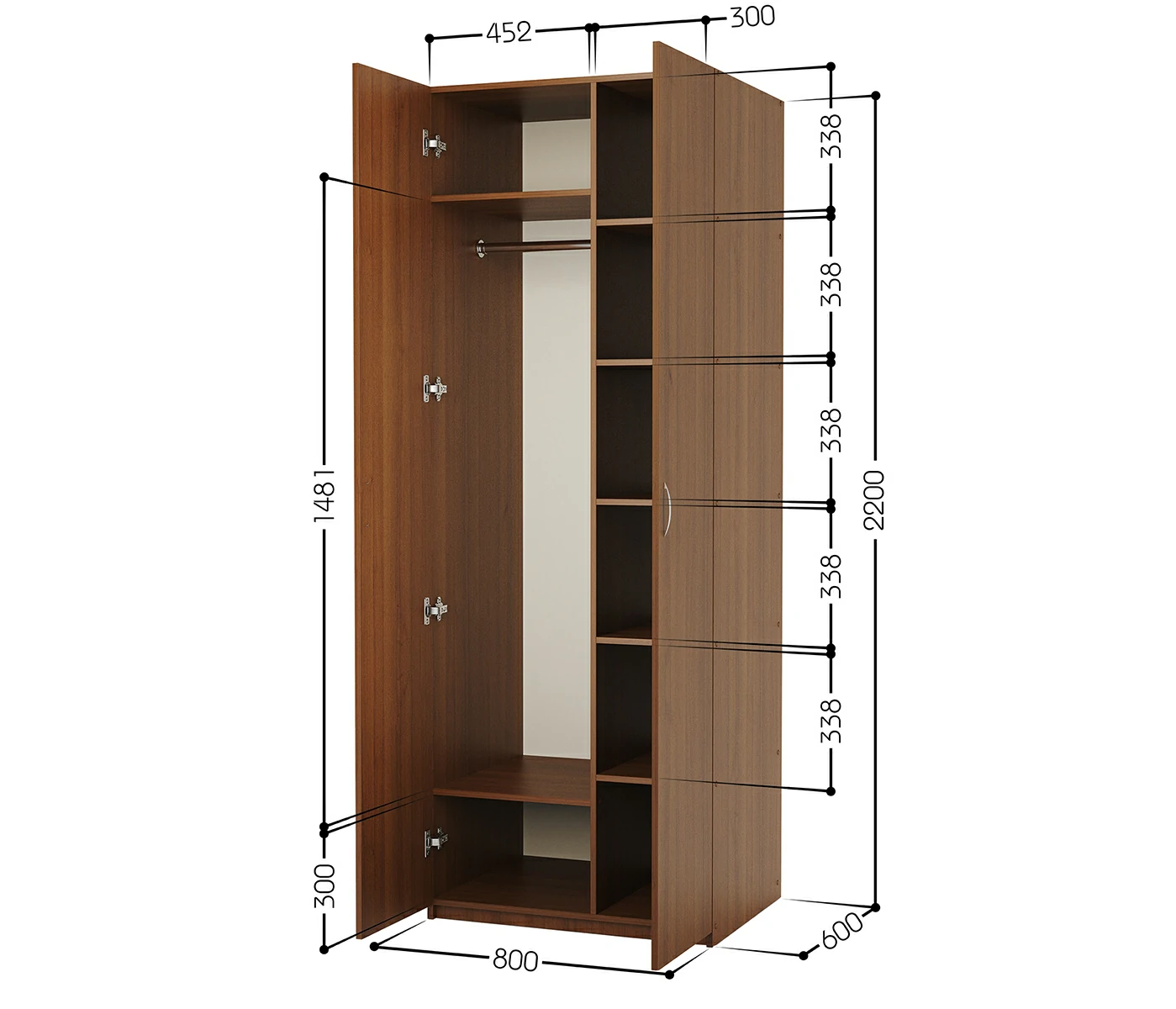Схема размеров Шкаф комбинированный ДОК-2 80х60 орех
